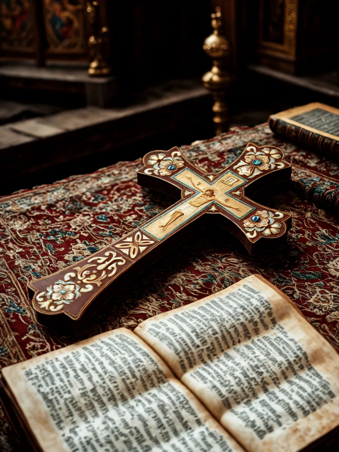 Intricate Wood Crucifix Carving - Orthodox Church & Home Ornament (12 in)