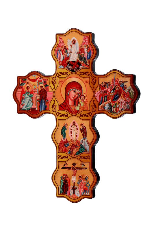 Intricate Wooden Orthodox Cross - Christian Home & Church Sculpture (12 in)