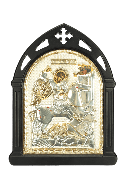 Saint George Icon - Silver Plated with Wood black Frame