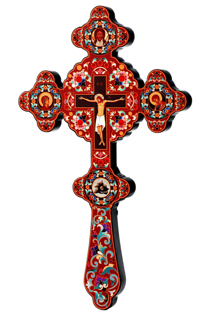 Natural Wood Crucifix Carving - Orthodox Church & Home Ornament (12 in)