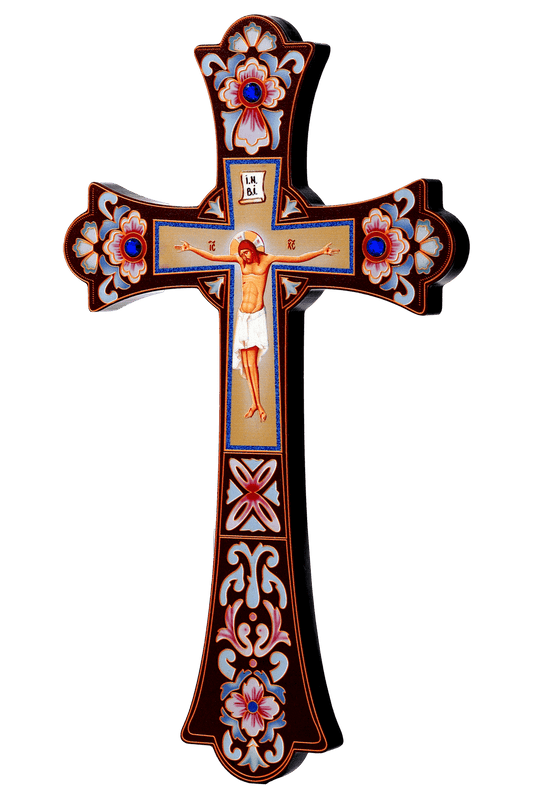 Intricate Wood Crucifix Carving - Orthodox Church & Home Ornament (12 in)