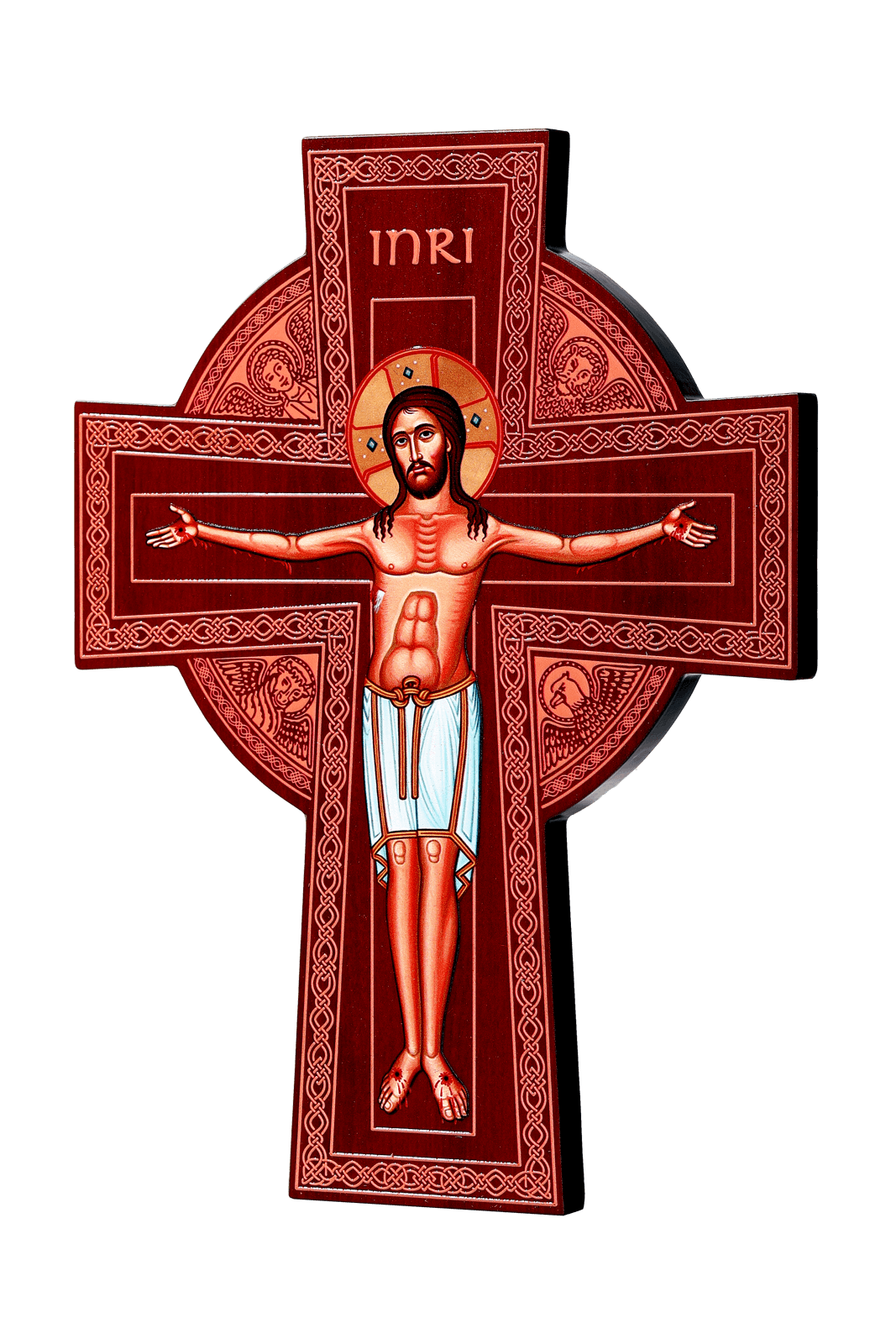 Natural Wood Carved Crucifix Art - Religious Home & Church Ornament (12 in)