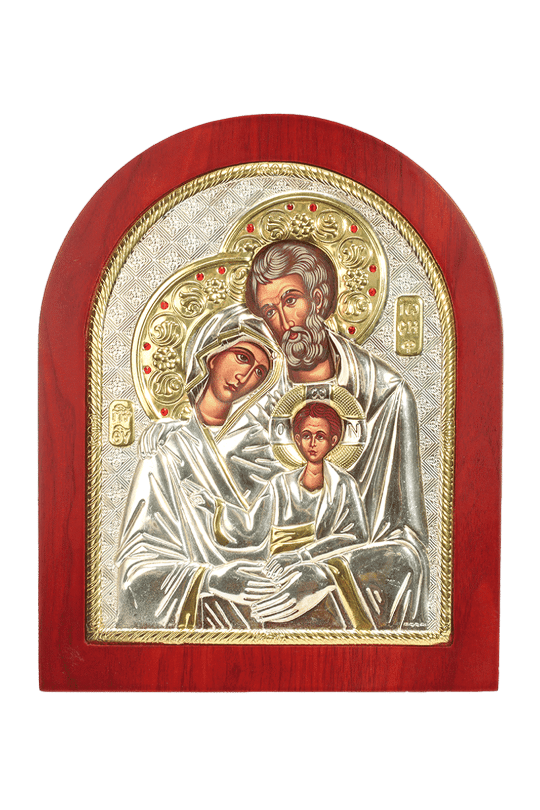 Holy Family Icon Gold & Silver Byzantine Art Red-brown Wood Frame 8.5x10.5 inch