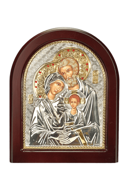 Holy Family Icon Gold & Silver Byzantine Art brown Wood Holy Family Icon Gold & Silver Byzantine Art brown Wood